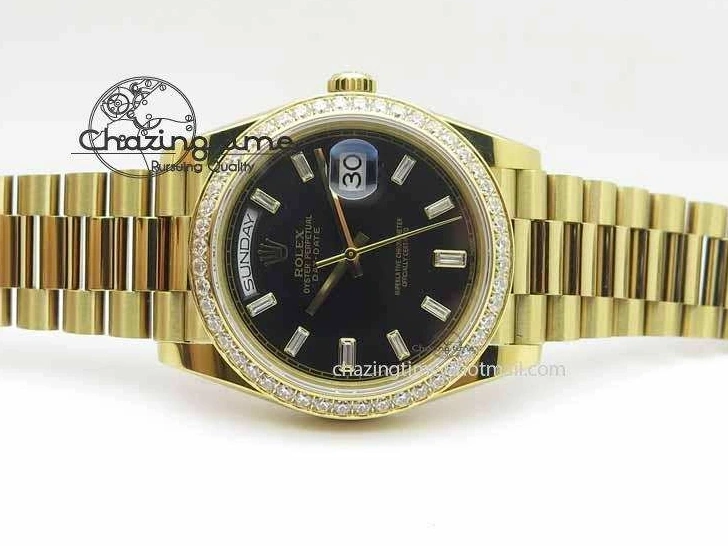 0106 Day Date 40mm YG BP Maker Best Edition Black Dial Diamond Bezel On YG Bracelet A Soft 3681